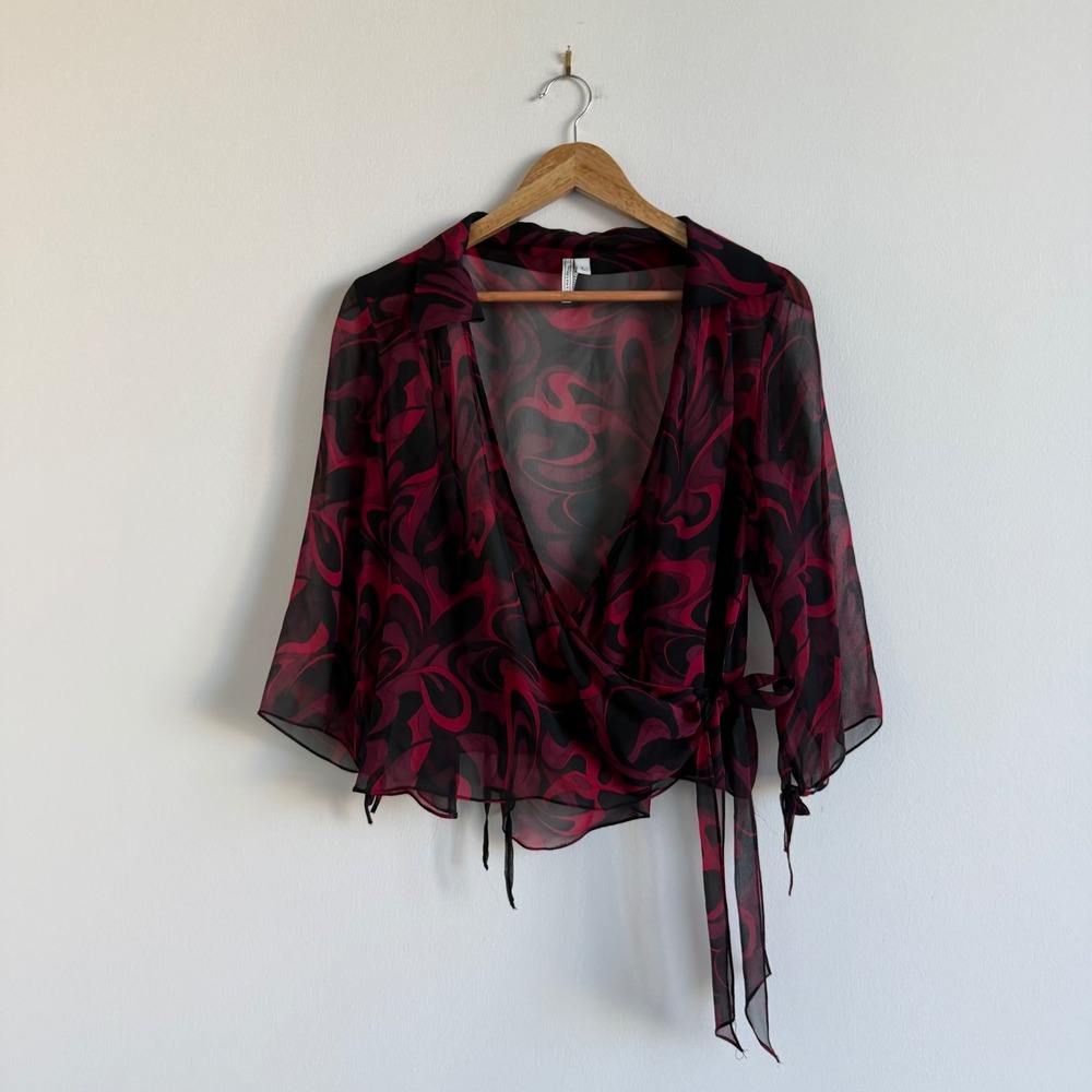 Vintage Y2K Parameter Allover Print Wrap Top‎ Size Large